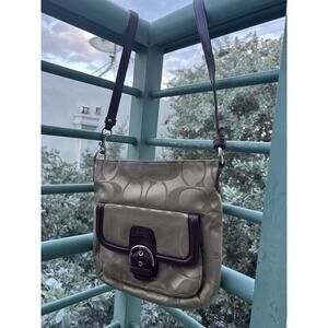 Y2K COACH Crossbody Khaki/Plum All-Over Print C Signature Please Read